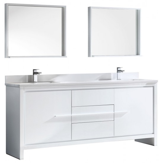 Fresca Allier 72" White Modern Double Sink Bathroom Vanity w/ Mirror