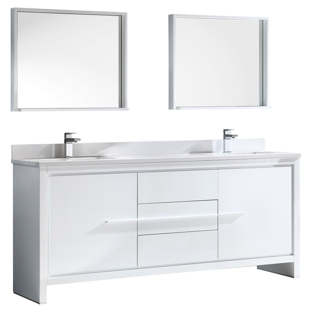 Fresca Allier 72" White Modern Double Sink Bathroom Vanity w/ Mirror