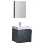 Valencia 24 Dark Slate Gray Wall Hung Modern Bathroom Vanity w/ Medicine Cabinet