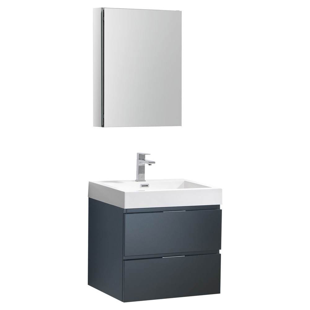 Valencia 24 Dark Slate Gray Wall Hung Modern Bathroom Vanity w/ Medicine Cabinet