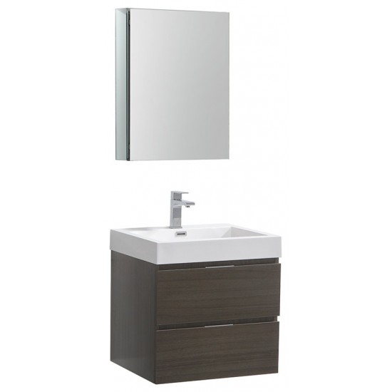 Valencia 24" Gray Oak Wall Hung Modern Bathroom Vanity w/ Medicine Cabinet