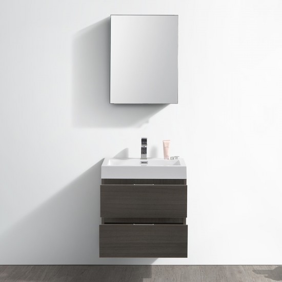 Valencia 24" Gray Oak Wall Hung Modern Bathroom Vanity w/ Medicine Cabinet