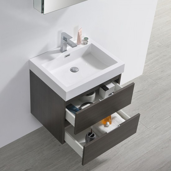 Valencia 24" Gray Oak Wall Hung Modern Bathroom Vanity w/ Medicine Cabinet