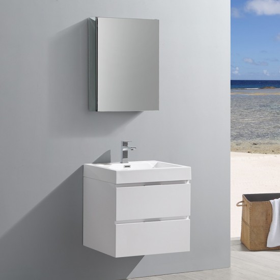 Valencia 24" Glossy White Wall Hung Modern Bathroom Vanity w/ Medicine Cabinet