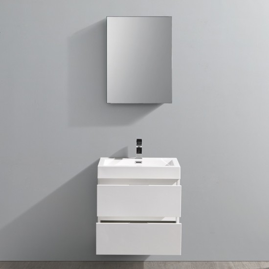 Valencia 24" Glossy White Wall Hung Modern Bathroom Vanity w/ Medicine Cabinet