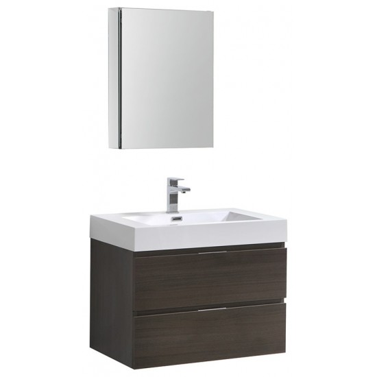 Valencia 30" Gray Oak Wall Hung Modern Bathroom Vanity w/ Medicine Cabinet