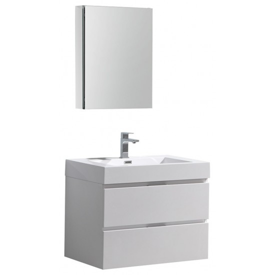 Valencia 30" Glossy White Wall Hung Modern Bathroom Vanity w/ Medicine Cabinet