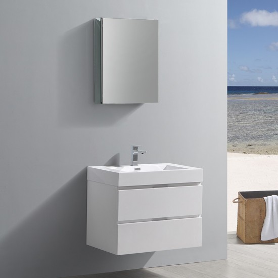 Valencia 30" Glossy White Wall Hung Modern Bathroom Vanity w/ Medicine Cabinet