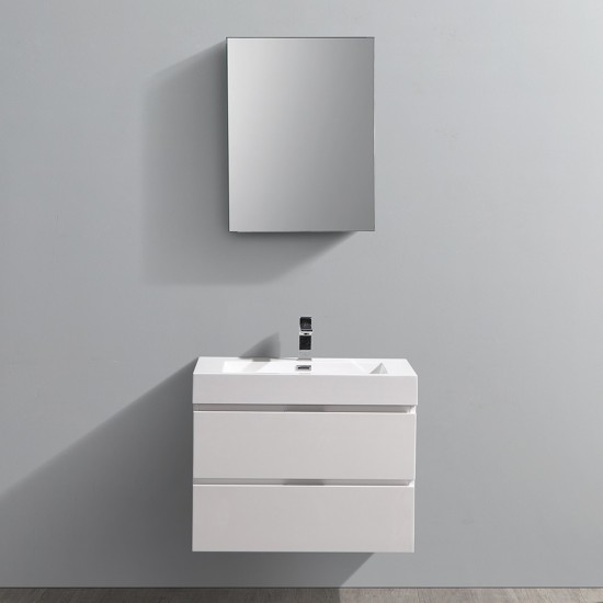 Valencia 30" Glossy White Wall Hung Modern Bathroom Vanity w/ Medicine Cabinet