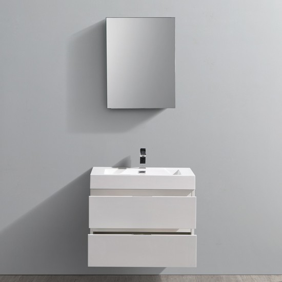 Valencia 30" Glossy White Wall Hung Modern Bathroom Vanity w/ Medicine Cabinet