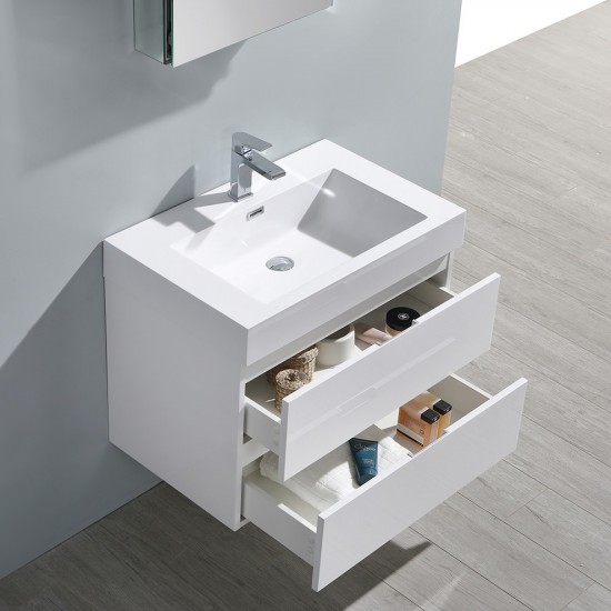 Valencia 30" Glossy White Wall Hung Modern Bathroom Vanity w/ Medicine Cabinet