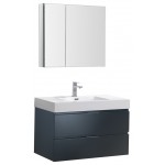 Valencia 36 Dark Slate Gray Wall Hung Modern Bathroom Vanity w/ Medicine Cabinet