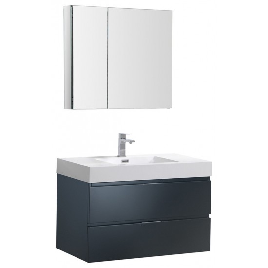 Valencia 36 Dark Slate Gray Wall Hung Modern Bathroom Vanity w/ Medicine Cabinet