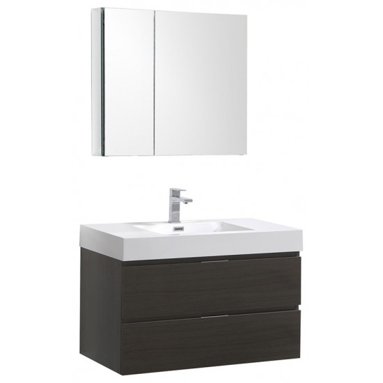 Valencia 36" Gray Oak Wall Hung Modern Bathroom Vanity w/ Medicine Cabinet