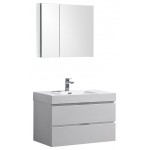 Valencia 36" Glossy White Wall Hung Modern Bathroom Vanity w/ Medicine Cabinet