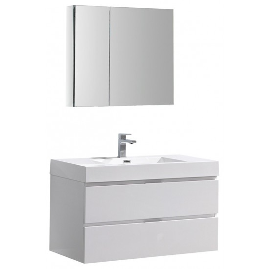 Valencia 40" Glossy White Wall Hung Modern Bathroom Vanity w/ Medicine Cabinet