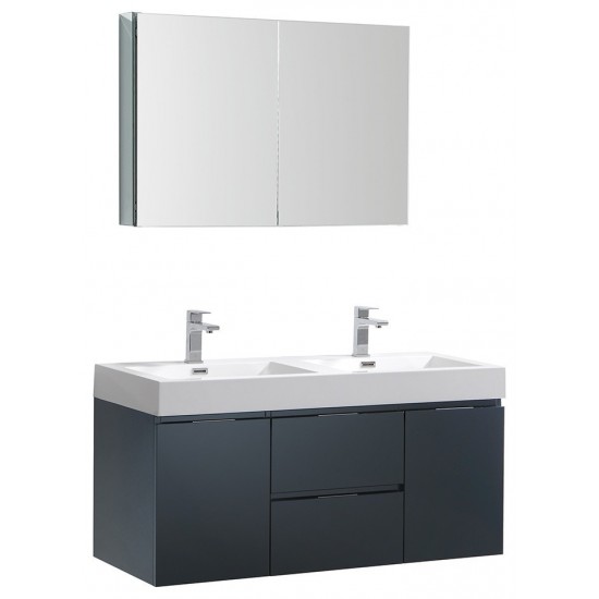 48 Dark Slate Gray Wall Hung Double Sink Bathroom Vanity w/ Medicine Cabinet