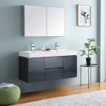 48 Dark Slate Gray Wall Hung Double Sink Bathroom Vanity w/ Medicine Cabinet