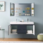 48 Dark Slate Gray Wall Hung Double Sink Bathroom Vanity w/ Medicine Cabinet