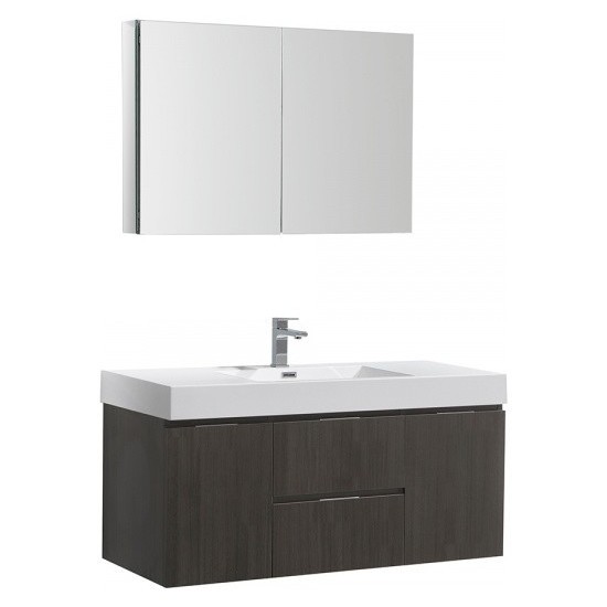 Valencia 48" Gray Oak Wall Hung Modern Bathroom Vanity w/ Medicine Cabinet