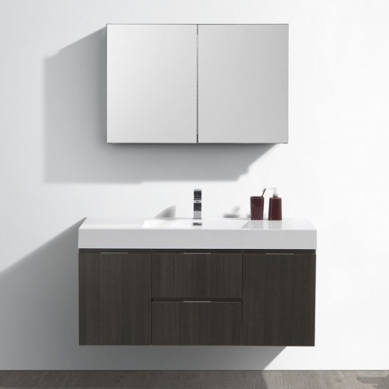 Valencia 48" Gray Oak Wall Hung Modern Bathroom Vanity w/ Medicine Cabinet