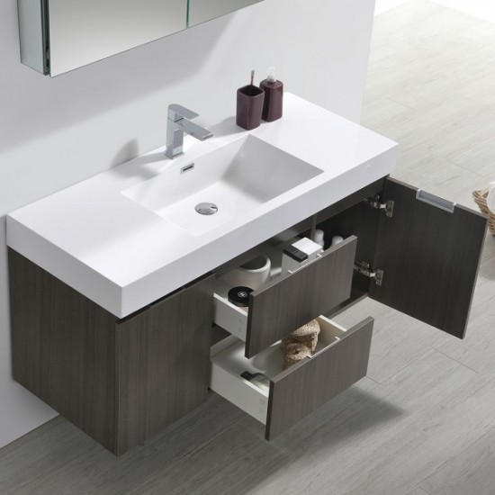 Valencia 48" Gray Oak Wall Hung Modern Bathroom Vanity w/ Medicine Cabinet