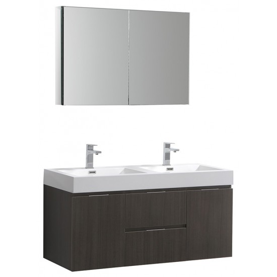 48 Gray Oak Wall Hung Double Sink Modern Bathroom Vanity w/ Medicine Cabinet