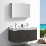 48 Gray Oak Wall Hung Double Sink Modern Bathroom Vanity w/ Medicine Cabinet