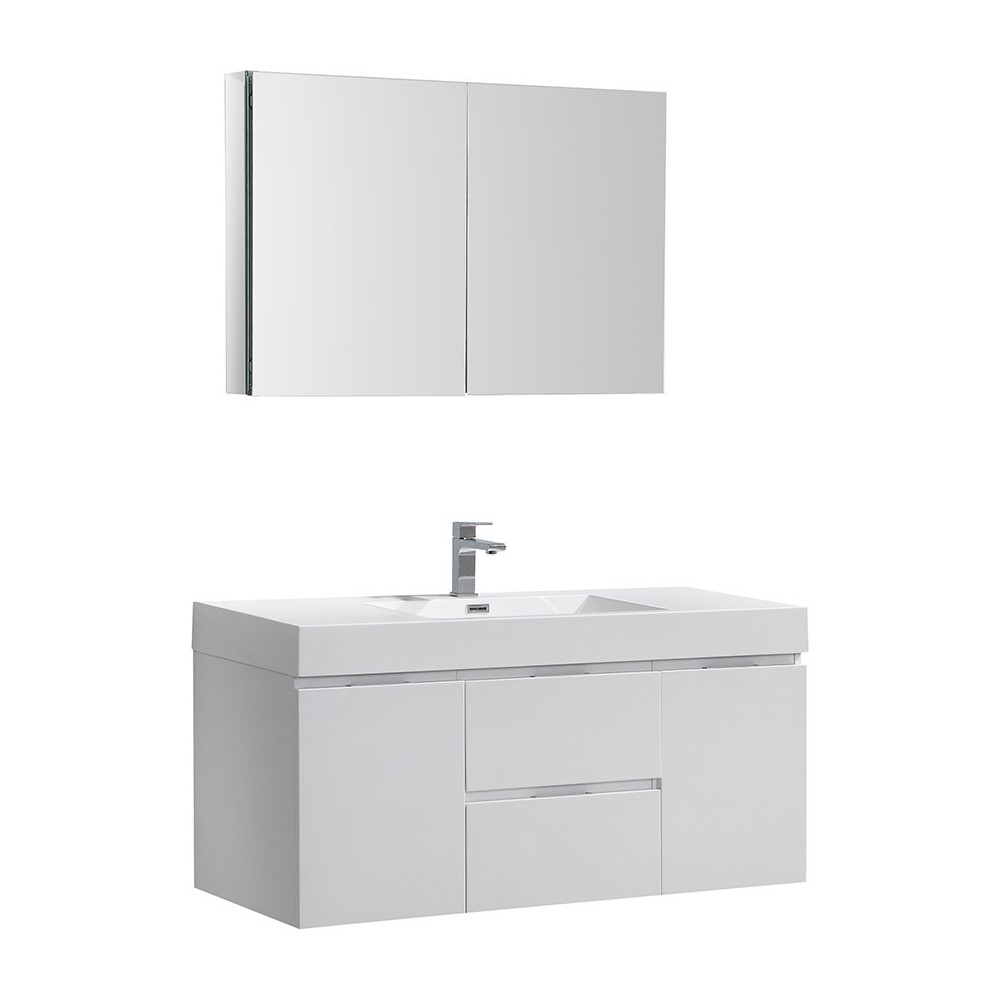Valencia 48" Glossy White Wall Hung Modern Bathroom Vanity w/ Medicine Cabinet