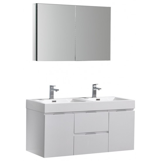 48 White Wall Hung Double Sink Modern Bathroom Vanity w/ Medicine Cabinet