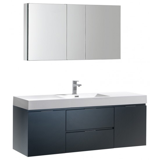 Valencia 60 Dark Slate Gray Wall Hung Modern Bathroom Vanity w/ Medicine Cabinet