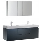 60 Dark Slate Gray Wall Hung Double Sink Bathroom Vanity w/ Medicine Cabinet