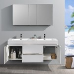 Valencia 60" Glossy White Wall Hung Modern Bathroom Vanity w/ Medicine Cabinet