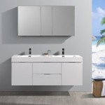 60 White Wall Hung Double Sink Modern Bathroom Vanity w/ Medicine Cabinet