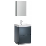 24 Dark Slate Gray Free Standing Modern Bathroom Vanity w/ Medicine Cabinet