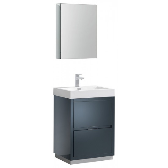 24 Dark Slate Gray Free Standing Modern Bathroom Vanity w/ Medicine Cabinet