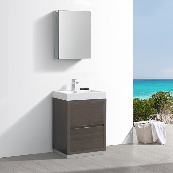 Valencia 24" Gray Oak Free Standing Modern Bathroom Vanity w/ Medicine Cabinet