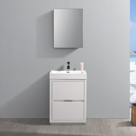 24 White Free Standing Modern Bathroom Vanity w/ Medicine Cabinet