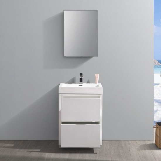 24 White Free Standing Modern Bathroom Vanity w/ Medicine Cabinet