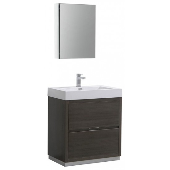 Valencia 30" Gray Oak Free Standing Modern Bathroom Vanity w/ Medicine Cabinet