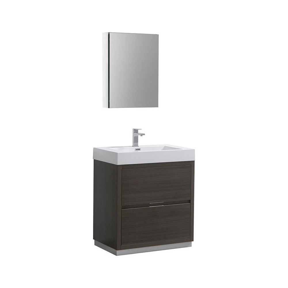 Valencia 30" Gray Oak Free Standing Modern Bathroom Vanity w/ Medicine Cabinet