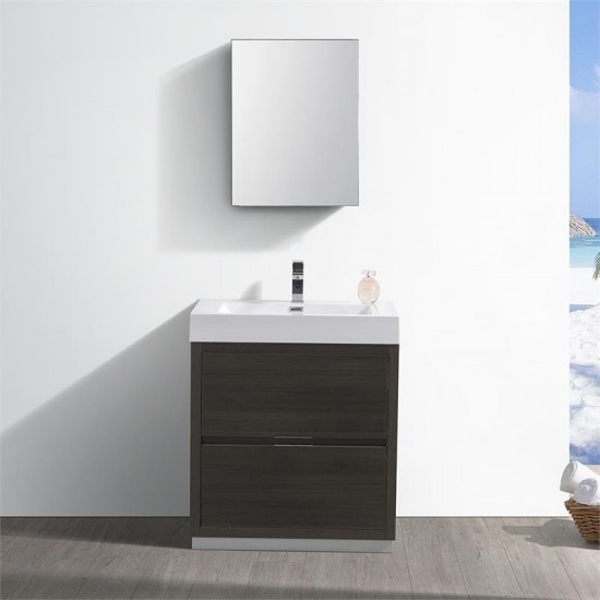 Valencia 30" Gray Oak Free Standing Modern Bathroom Vanity w/ Medicine Cabinet