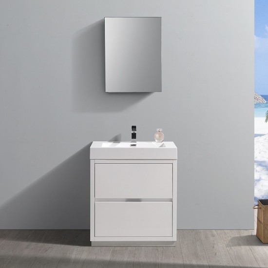30 White Free Standing Modern Bathroom Vanity w/ Medicine Cabinet