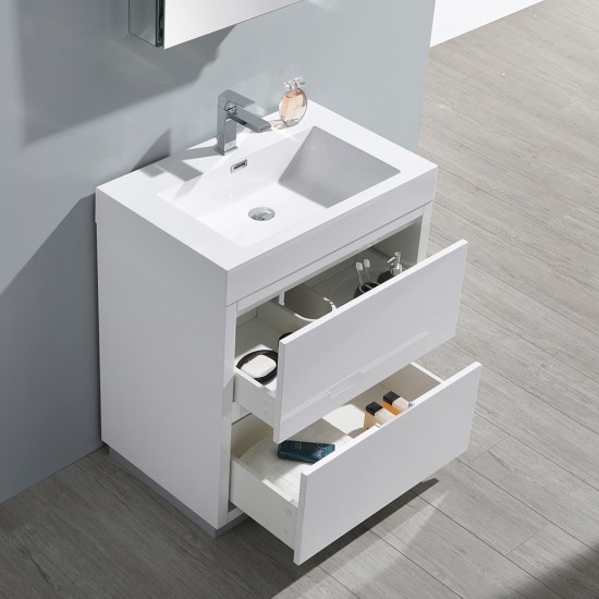 30 White Free Standing Modern Bathroom Vanity w/ Medicine Cabinet