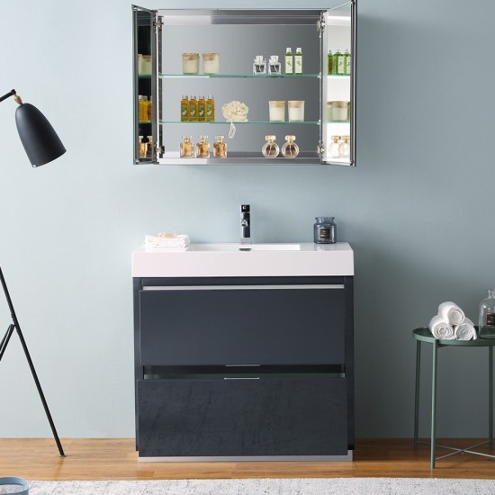 36 Dark Slate Gray Free Standing Modern Bathroom Vanity w/ Medicine Cabinet
