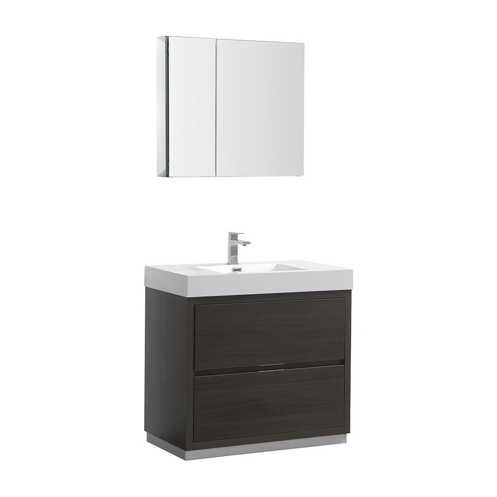 Valencia 36" Gray Oak Free Standing Modern Bathroom Vanity w/ Medicine Cabinet Valencia 36" Gray Oak Free Standing Modern Bathroom Vanity w/ Medicine Cabinet