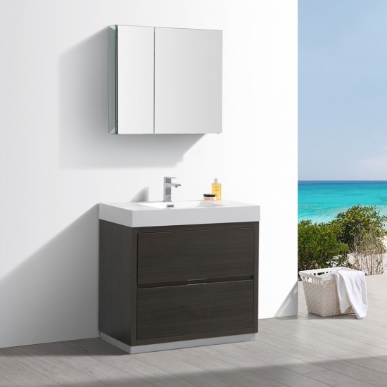 Valencia 36" Gray Oak Free Standing Modern Bathroom Vanity w/ Medicine Cabinet