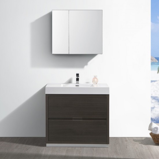 Valencia 36" Gray Oak Free Standing Modern Bathroom Vanity w/ Medicine Cabinet