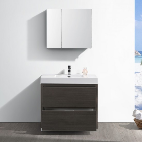 Valencia 36" Gray Oak Free Standing Modern Bathroom Vanity w/ Medicine Cabinet