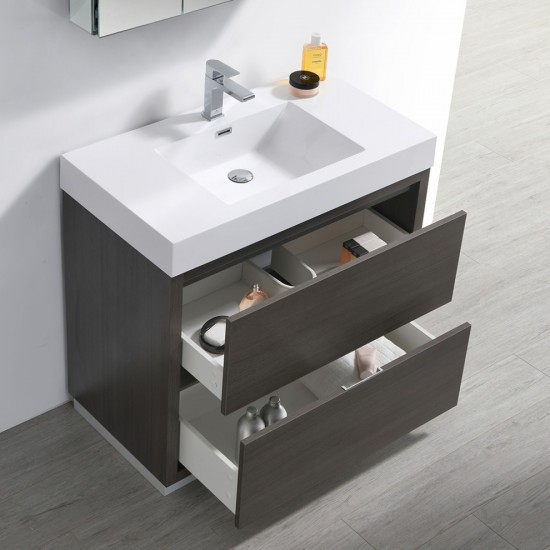 Valencia 36" Gray Oak Free Standing Modern Bathroom Vanity w/ Medicine Cabinet